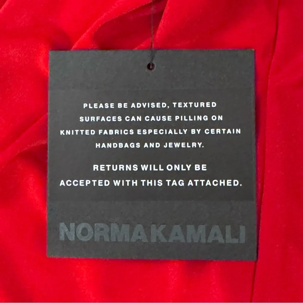 NWT Norma Kamali Red Asymmetrical Bodycon Dress w/ Slit & Ruching - Tiger Red-XS - Picture 8 of 8